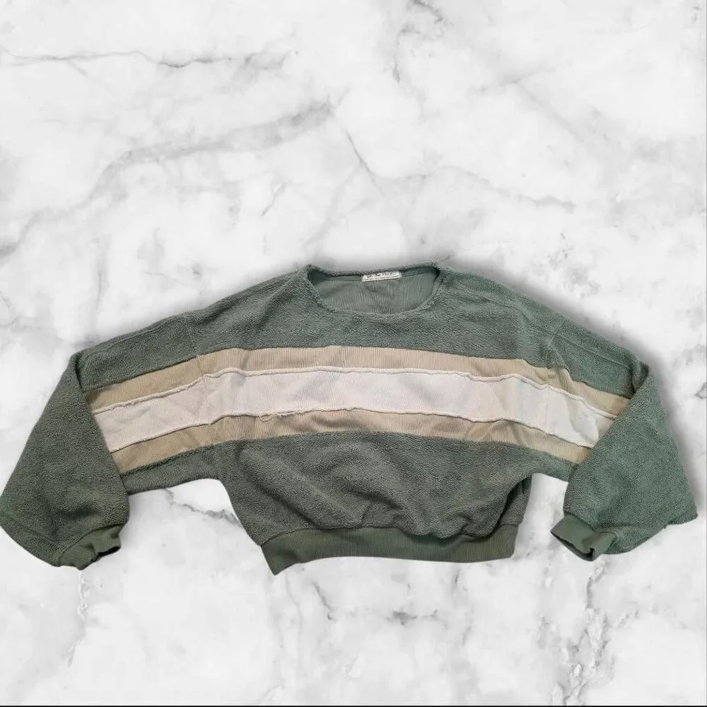 Free People Palo Alto Stripe Sweatshirt Cool Moss Size XS